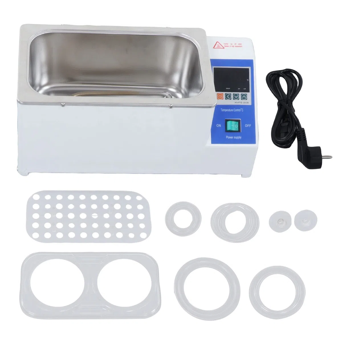 SEAFRONT Labor Wasserbad Thermostatheizung 600W 2 Loch Digital Thermostat Wasserbad WasserbadbehäLter mit Konstanter Temperatur und Zeitsteuerung EU Stecker 220 V