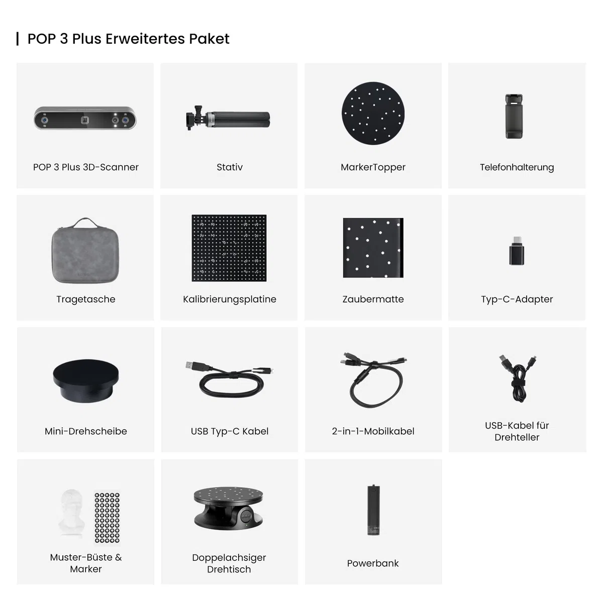 Revopoint POP 3 Plus 3D-Scanner für 3D-Druck, Handscanner mit 0,04mm hoher Präzision, Vollfarbscan für mittlere Objekte, Kompatibel mit Android/iOS/Win10&11/macOS, PRO