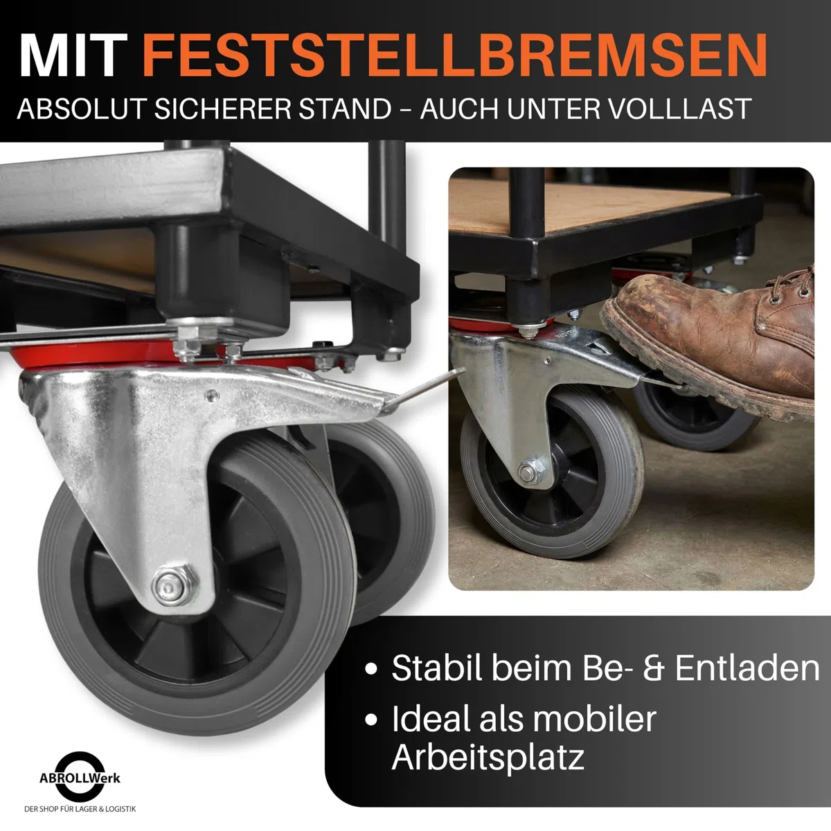 Etagenwagen schwarz 400 kg Traglast – Rollwagen mit 2 Ebenen & Vollgummireifen – Plattformwagen Stahl 95x50x97 cm – Robuster Werkstattwagen Kommissionierwagen Tischwagen (1, schwarz)