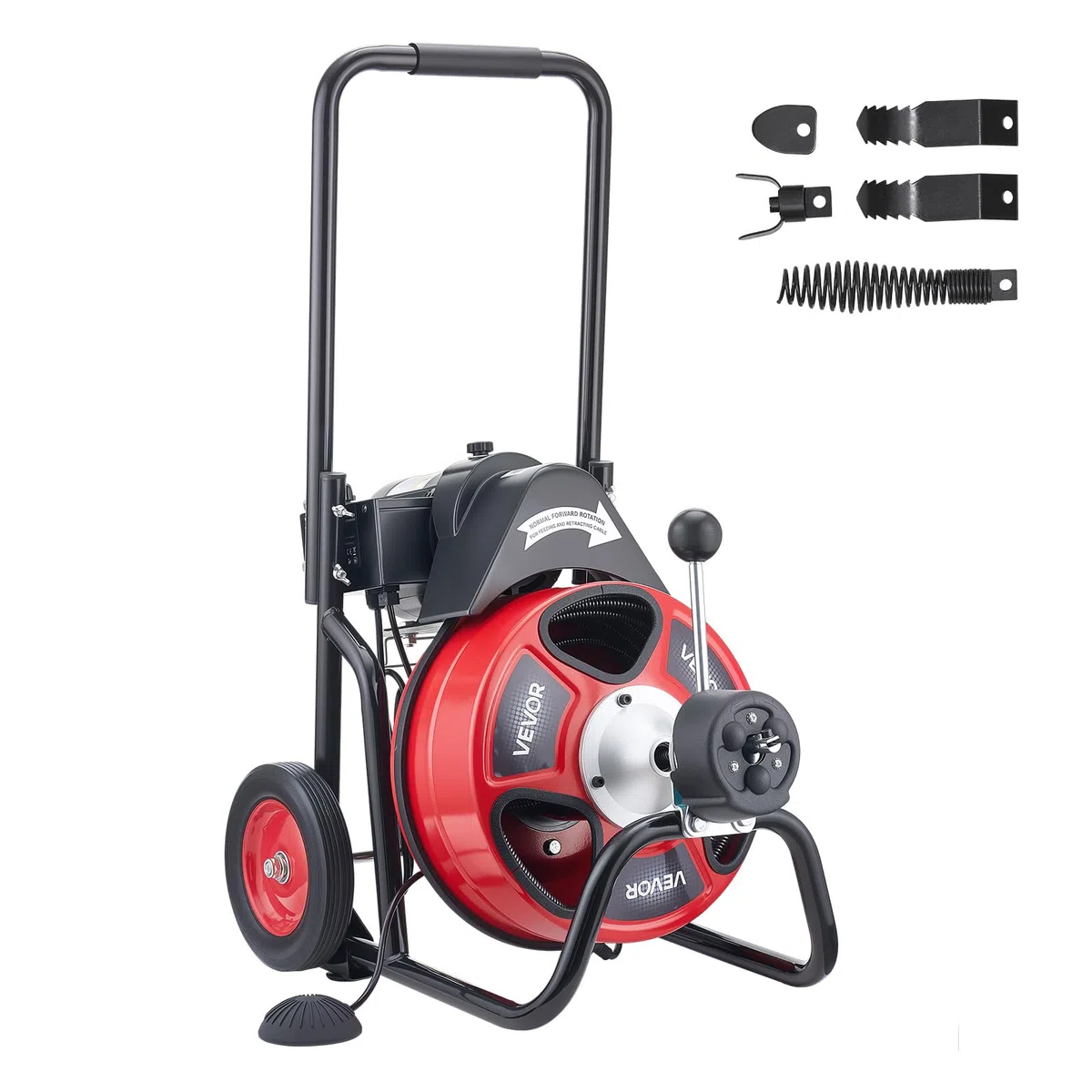 VEVOR Rohrreinigungsmaschine 22 m x 13 mm, Rohrreinigungsgerät mit Automatischem Vorschub, 4 Schneidwerkzeugen & Pneumatischem Fußschalter, Rohrreiniger für Rohrdurchmesser von 50 bis 150 mm