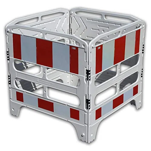 UvV Schachtschutzgitter Schachtabsperrung Schranke + Tastleiste (Klasse RA1 Reflexfolie rot/weiss) HD-PE Kunststoff Weiss 4 Elemente je 100 x 100 cm