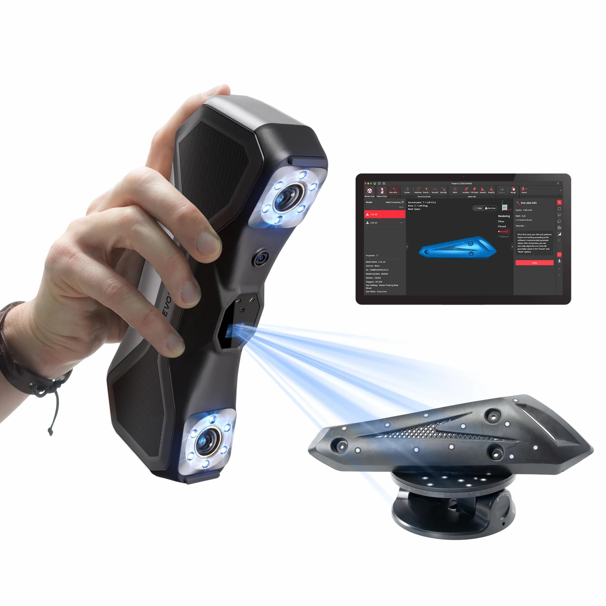 Revopoint MetroX Pro 3D-Scanner für 3D-Druck, industrielle Präzision von 0,01 mm, 4 Scanmodi, interaktive Bildschirmfreigabe, Vollfarbe, für Reverse Engineering und digitale Modellierung, STANDARD