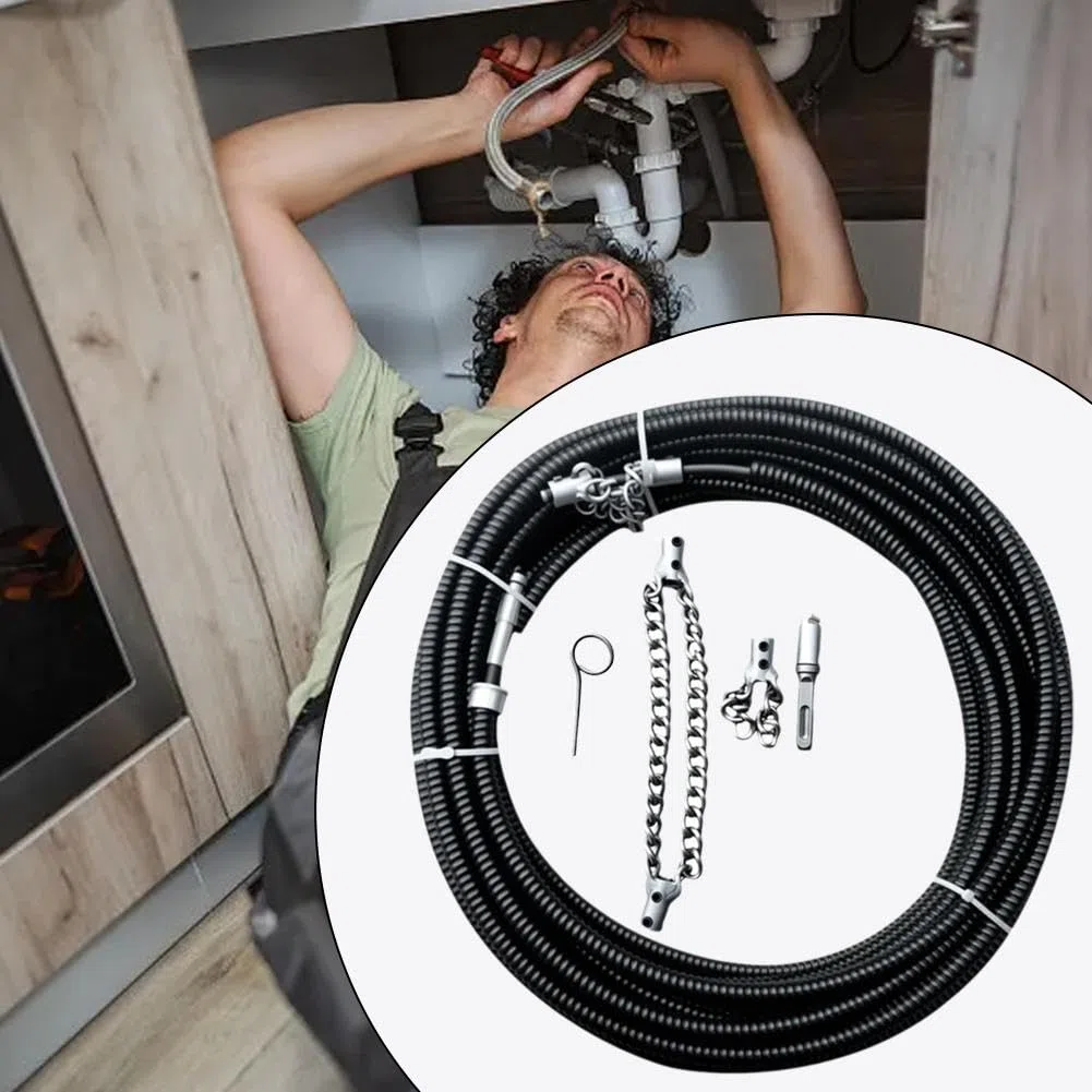 Flex-Shaft Abwasser-Entkalkungskette, Flex-Schaft-Entkalker, Push-Typ-Drehkabel, Abwasser-Dredge-Bohrwerkzeug, Mehrzweck-PVC-Rohr-Wartungswerkzeug, für 16 mm Feder (mit 302,3 cm Flexschaft)