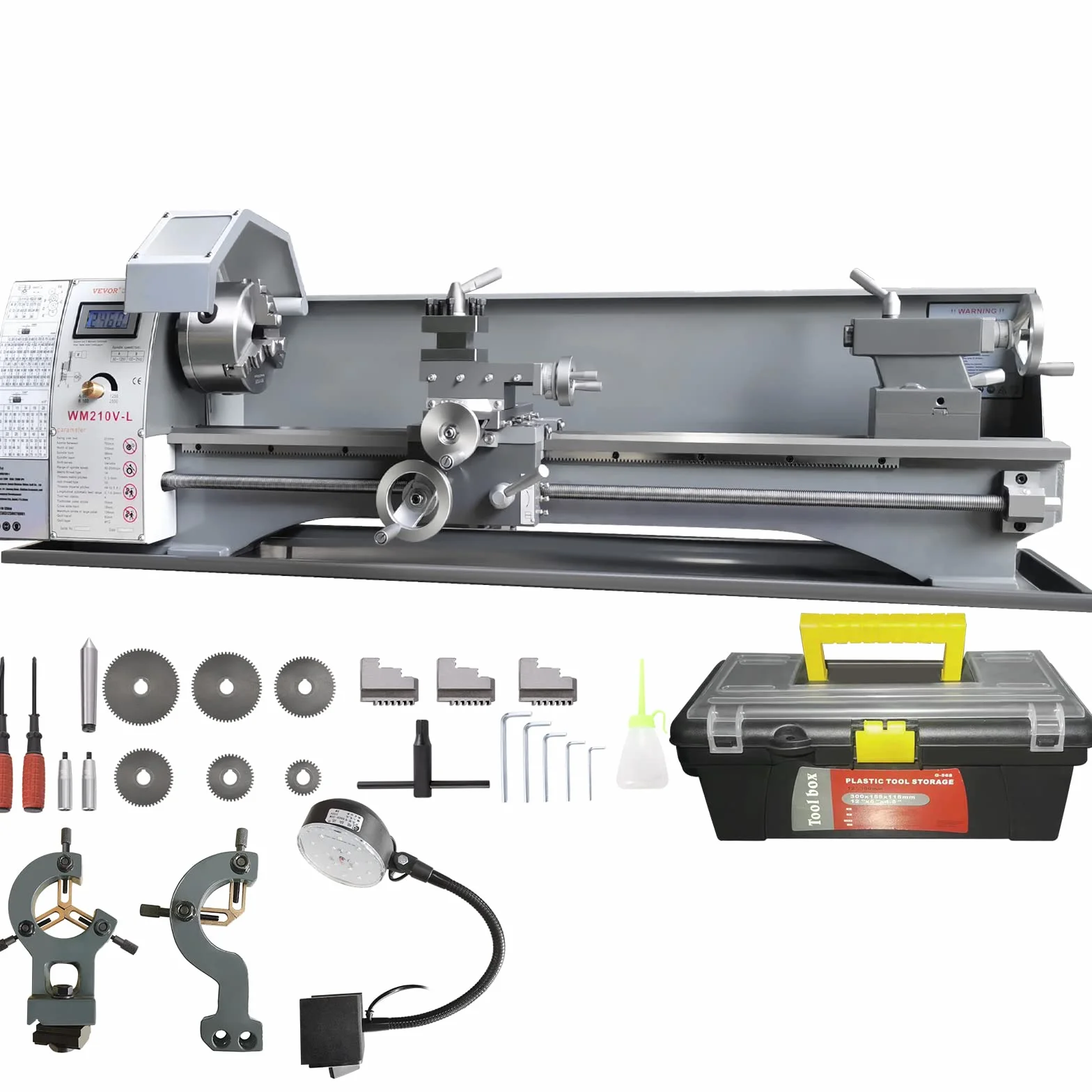 VEVOR Metalldrehmaschine 211x750mm Drehbank Metall 50-2500U/min Tischdrehbank Tischdrehmaschine 750W 14x metrische (von 0,3 bis 3 mm) 10x zöllige (von 10 bis 44 TPI) Gewinde MT5 Spindelkonus