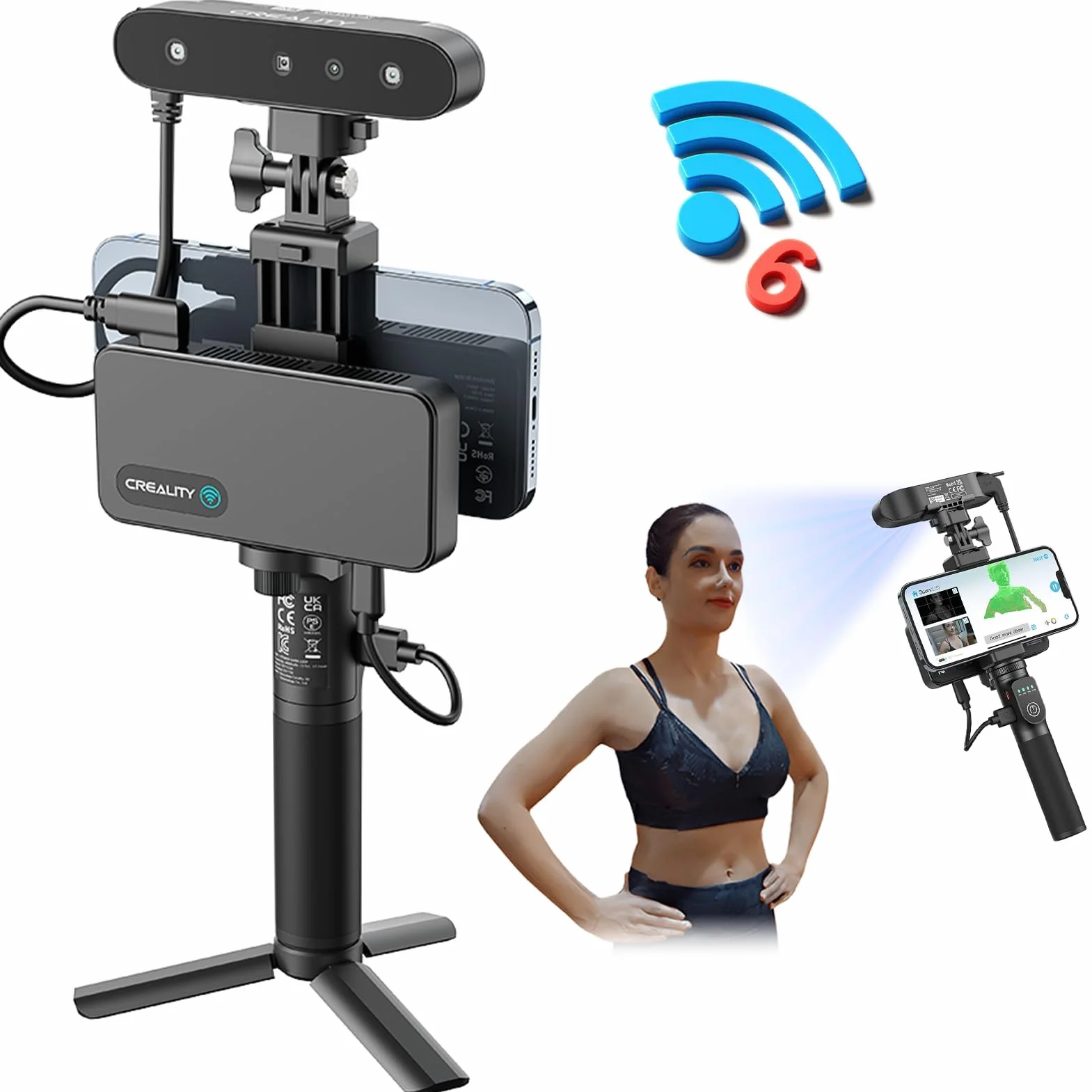 Creality CR-Scan Ferret Pro 3D Scanner für 3D Drucker, Handheld 3D Modell Scan, Anti Shake Track, Wifi6 Scannen, 0,1 mm Genauigkeit, 24 Bit Vollfarbe für Android iOS Telefon, PC Mac Win