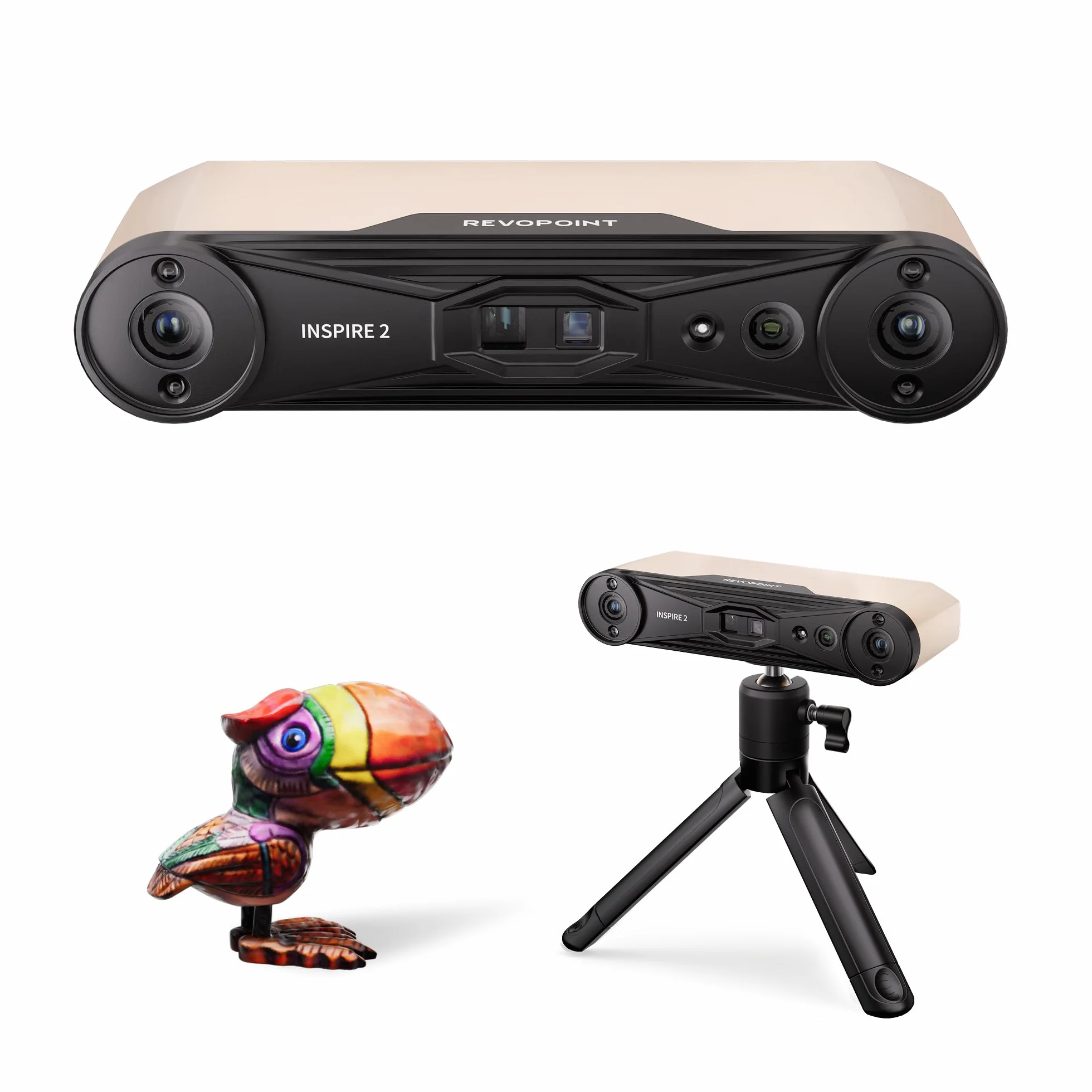 Revopoint INSPIRE 2 3D-Scanner für 3D-Druck, bis zu 0,03 mm Präzision, Mehrstrahl-Laser & Strukturiertes Licht, Scannen im Freien & Kabelloses Scannen, Vollfarbscans, Optischer Zoom, 190g, Standard
