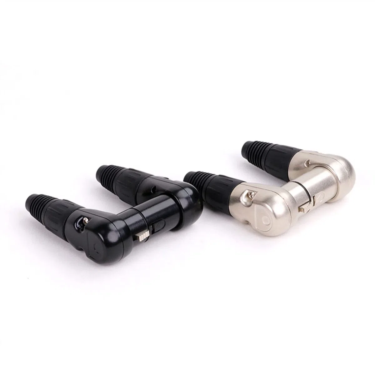 X L-R-Stecker, Audio-Stecker, Mikrofonstecker, 3-poliger Stecker, Buchse, Metall, rechtwinklig, multidirektionaler Drahtverbinder, 10 Stück (D1036M Schwarz)