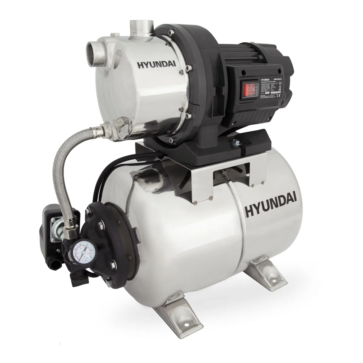 HYUNDAI Hauswasserwerk HWW12050-IN | 1200 W, 19 L INOX-Kessel | Fördermenge 5.000 l/h, Förderhöhe: max. 50 m | autom. Druckschalter, Edelstahl-Pumpengehäuse