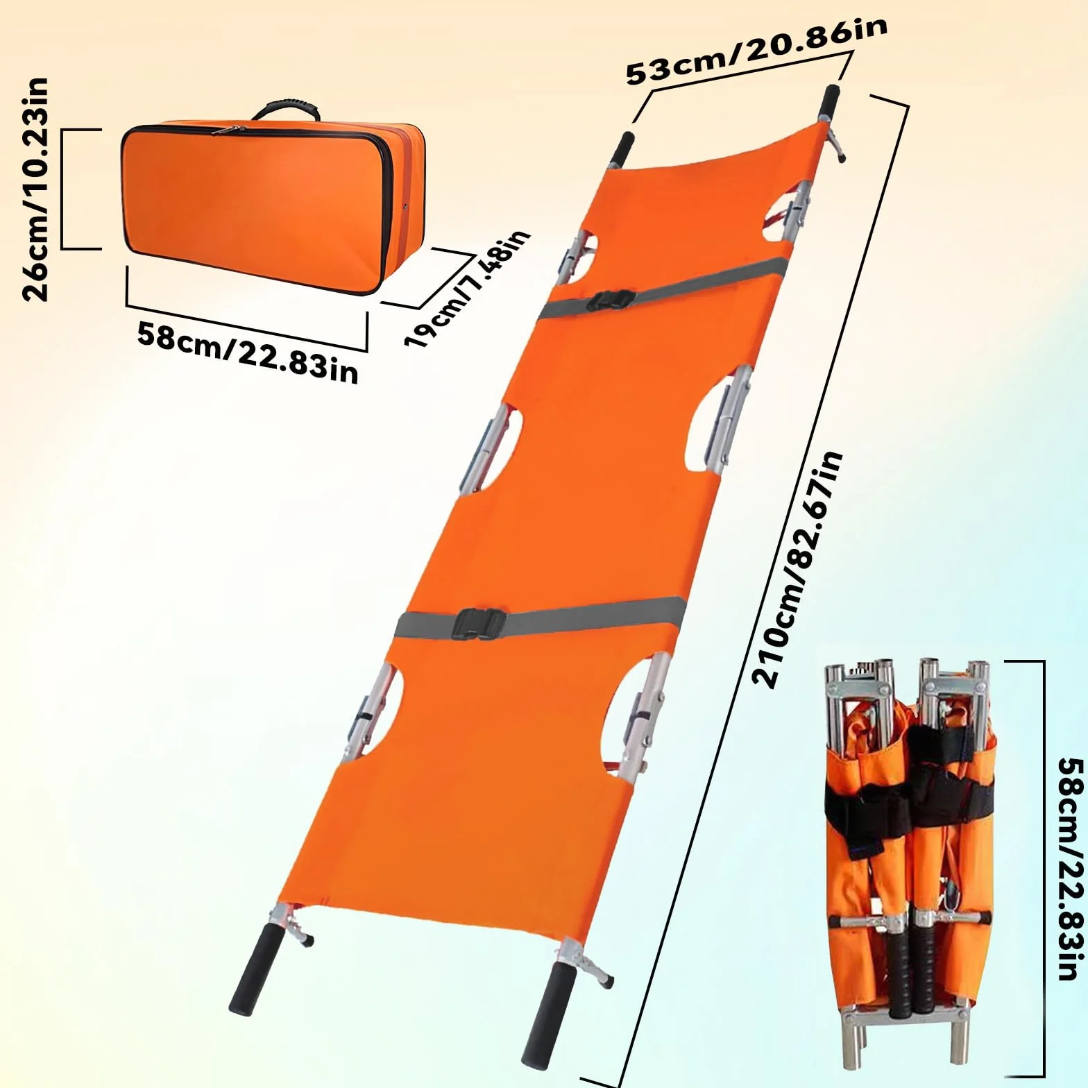 LIROPAU Krankentrage, 210 * 54cm Mobile Patiententrage aus Aluminium mit Schnallen, Klappbare Trage With Storage Pouch für den Notfall-Patiententransport