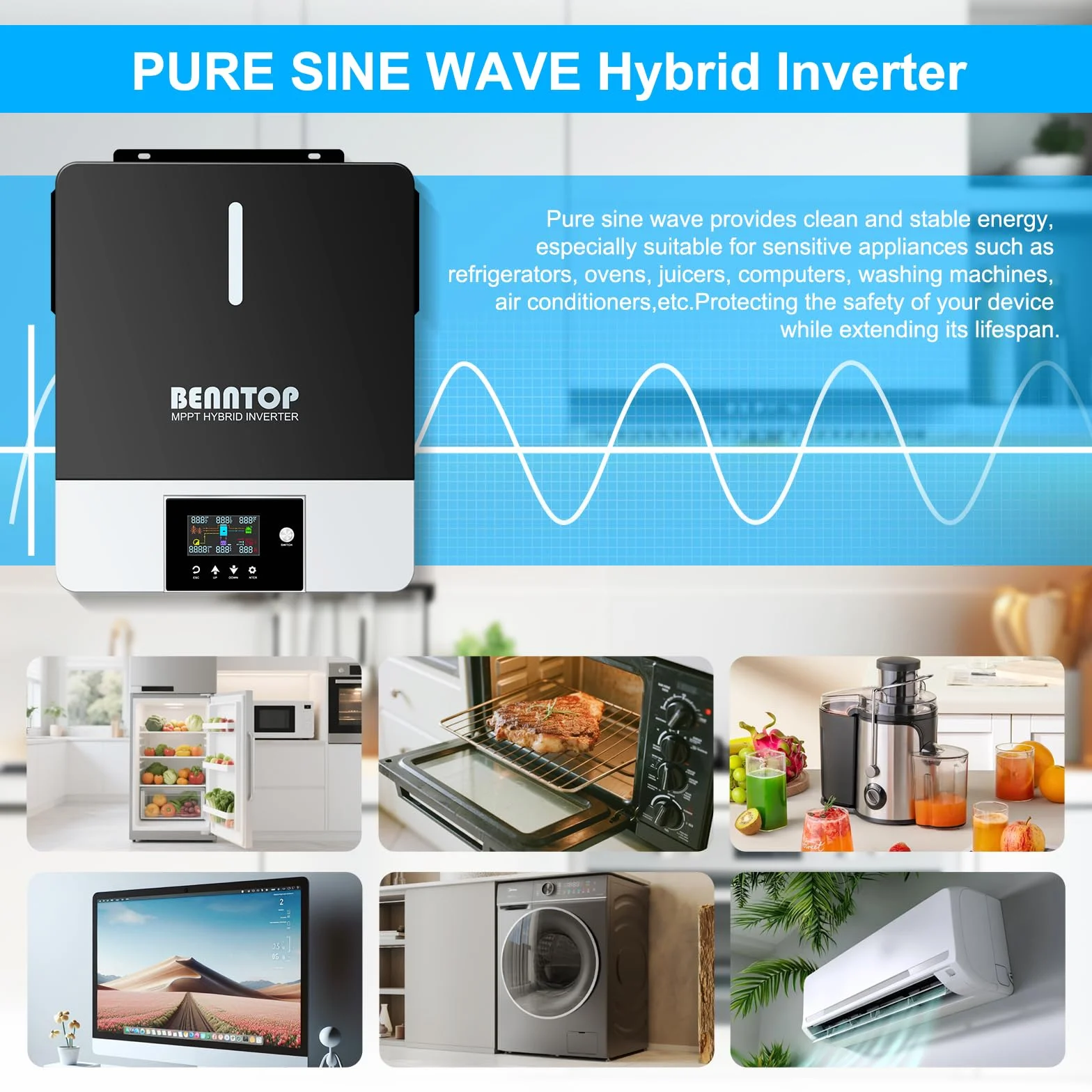 Hybrid Wechselrichter Reiner Sinus 6200W 48 V DC auf 220/230 V AC Solarwechselrichter PV Max.500V Avec Chargeur Solaire 120A MPPT für Netzunabhängige Blei-Säure-Lithium-Batterie