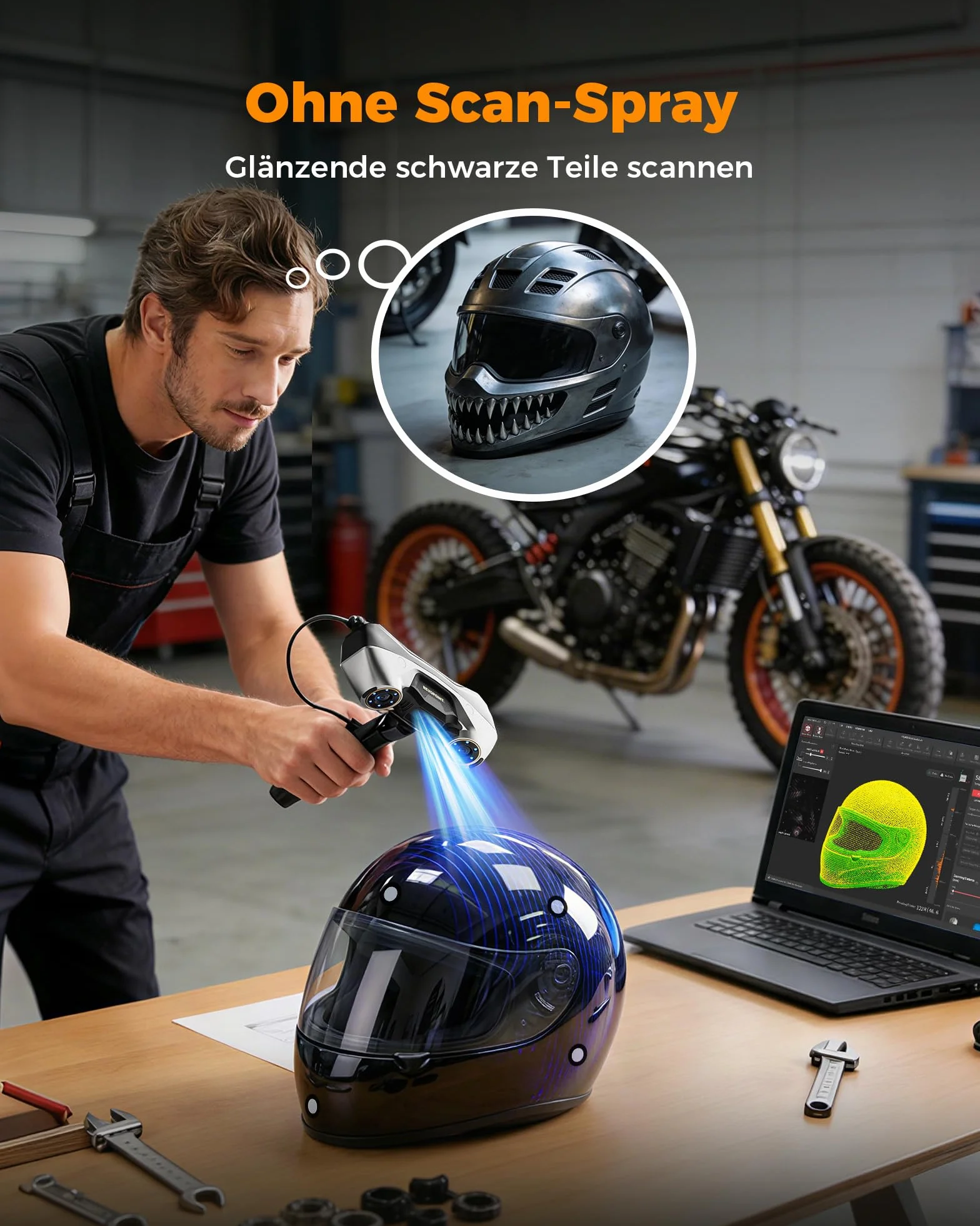 Revopoint MetroY Pro 3D Scanner, Professioneller Blaulaser 3D Laserscanner für 3D-Druck, Reverse Engineering, CAD-Modellierung & Qualitätsprüfung, 0,01 mm Präzision, 62 Linien Vollfeld, Wi-Fi 6